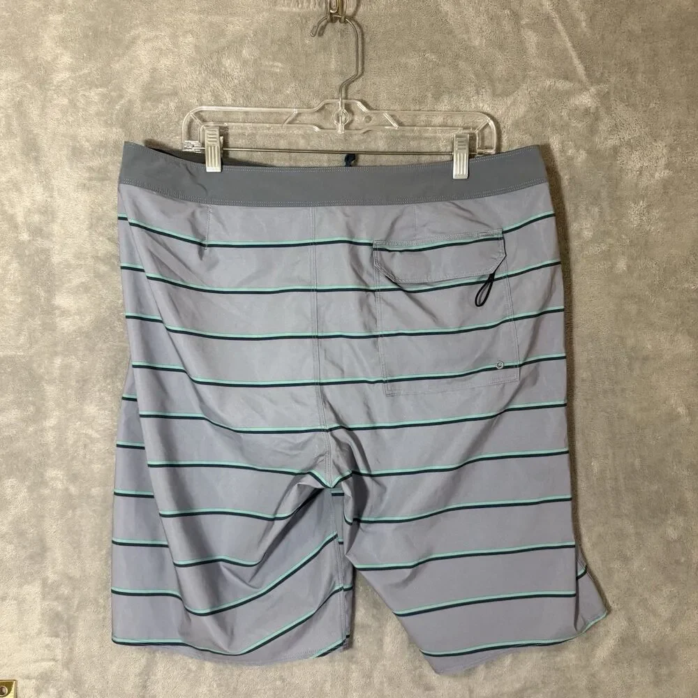 Patagonia Hydropeak Board Shorts Sz 36 Striped Swim Trunks Gray Quick Dry Surf